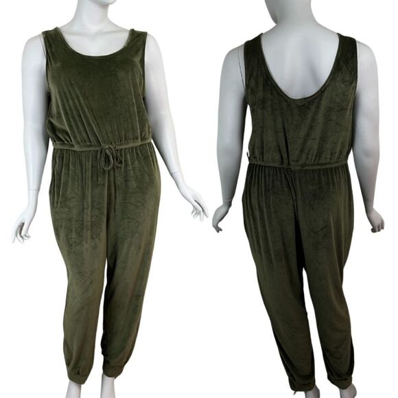Derek Heart Womens Size 3X Green Velvet Tank Jogger Sleeveless NEW Jumpsuit - Picture 1 of 12